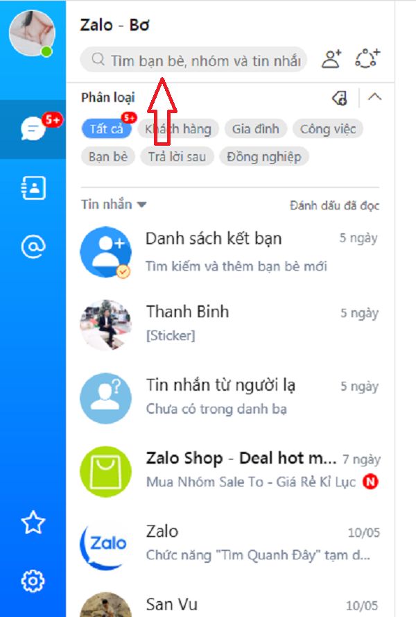 Truy cập để tìm tin nhắn trên Zalo