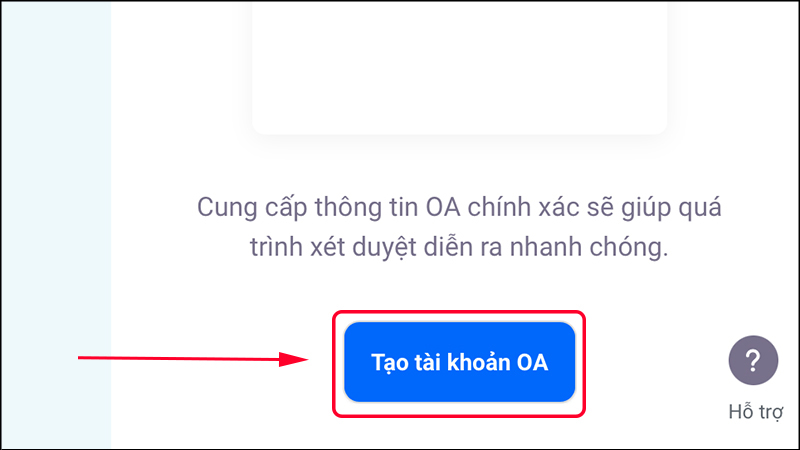 Hoàn tất thao tác tạo tài khoản Zalo OA