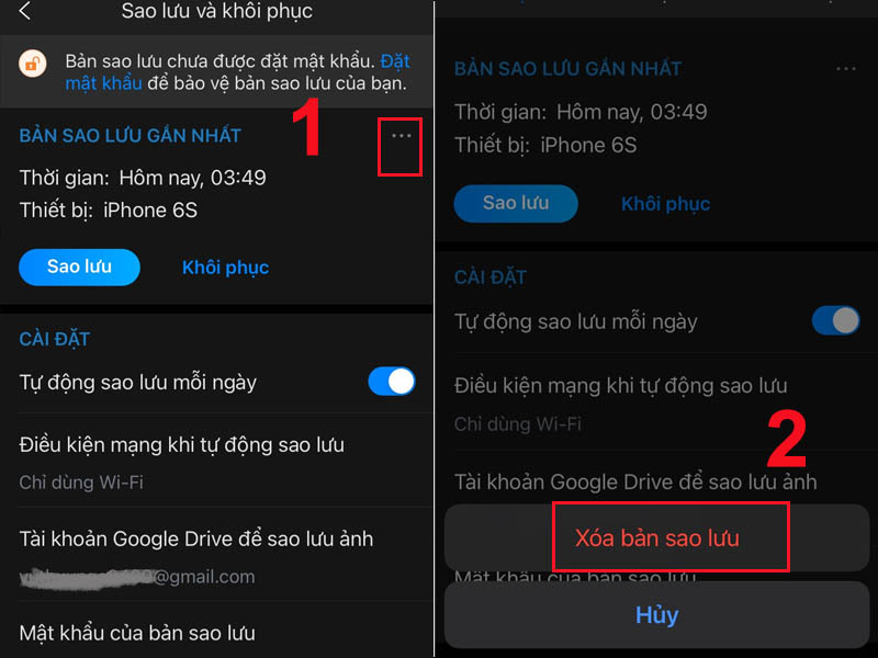 Xóa bản sao lưu cũ trên Zalo và sao lưu lại