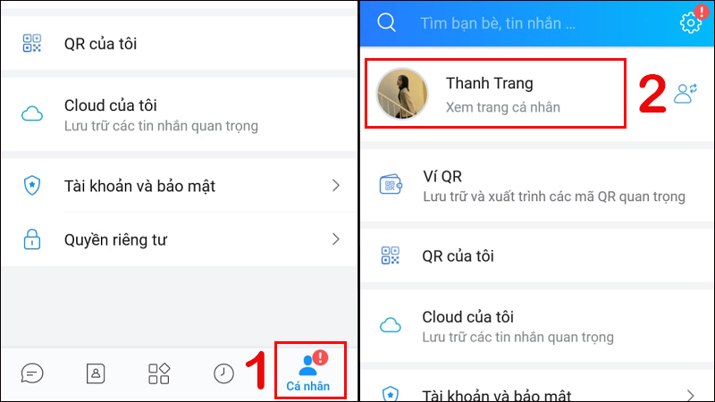 Chọn Cá nhân và bấm vào Xem trang cá nhân