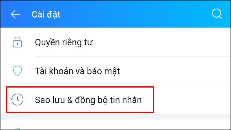 Giao diện Cài đặt của Zalo