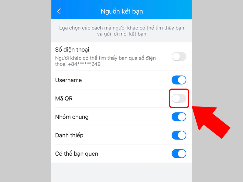 Tắt tính năng nhận lời mời kết bạn Zalo qua mã QR
