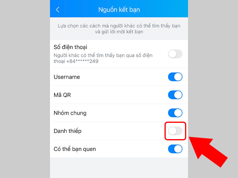 Cách chặn kết bạn Zalo thông qua gửi danh thiếp