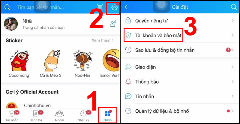 Mở Cài đặt trong ứng dụng Zalo trên Iphone