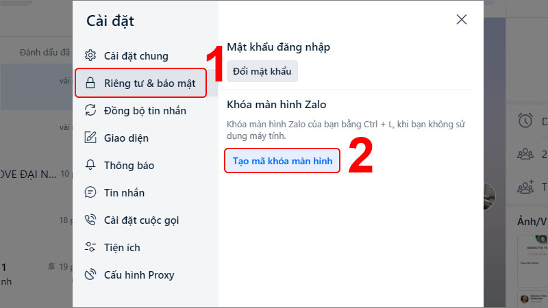 Cách cài đặt mật khẩu Zalo trên máy tính bằng tính năng Tạo mã khóa màn hình