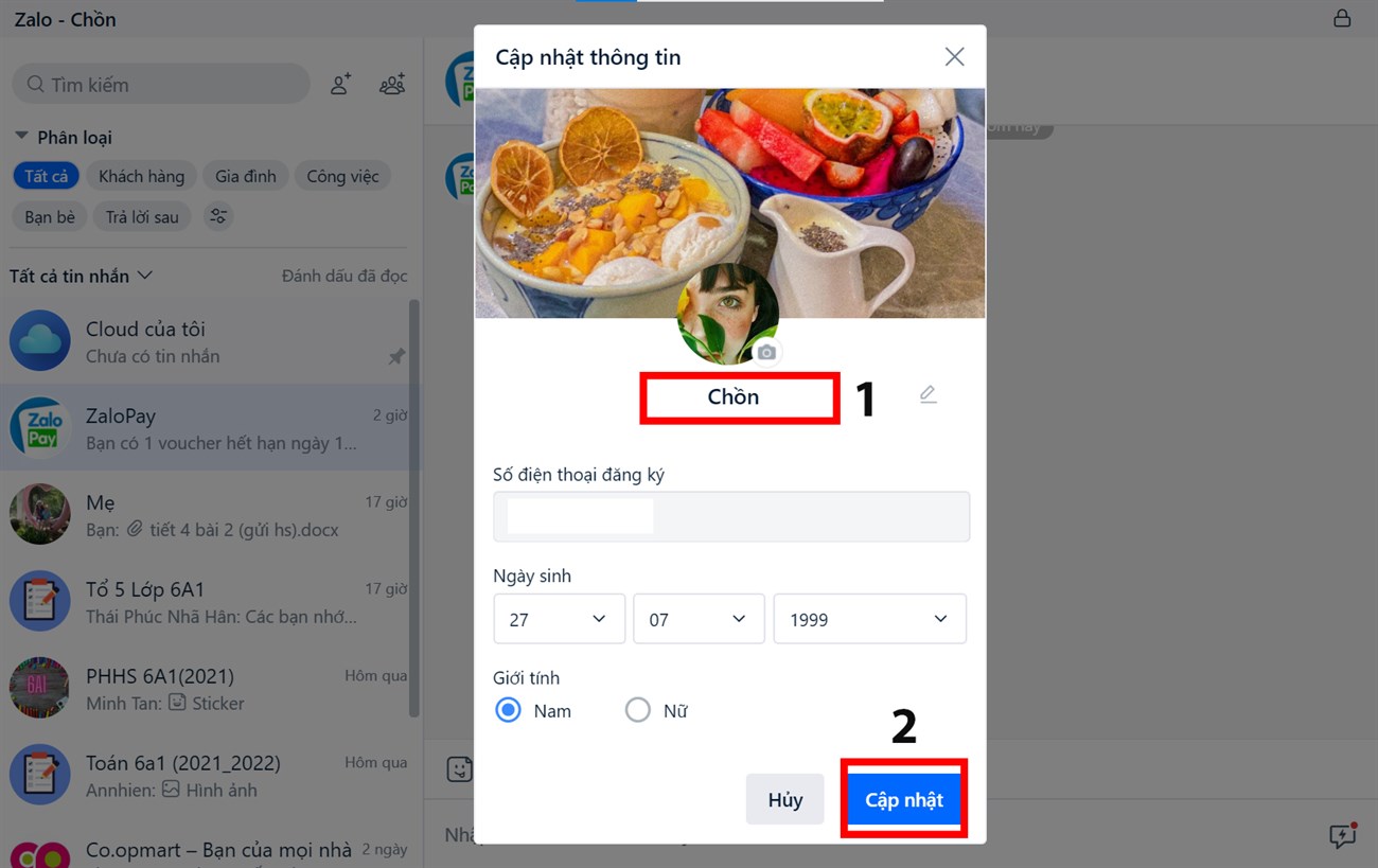 Cập nhật và sửa tên trong Zalo trên máy tính