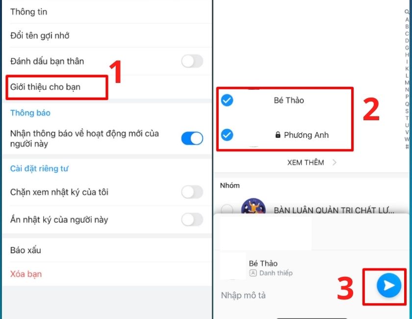 Cách giới thiệu bạn bè trong danh bạ đến một hoặc nhiều đối tượng khác