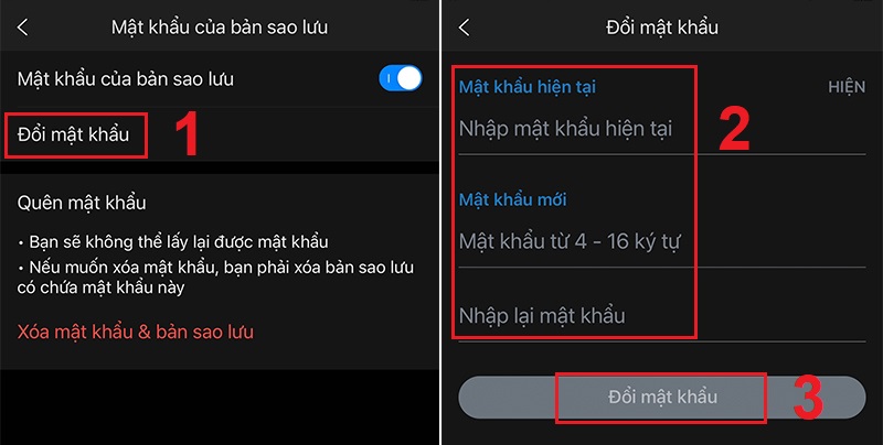 Đổi mật khẩu của bản sao lưu Zalo