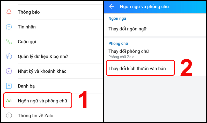 Chọn mục Thay đổi kích thước phông chữ để thay đổi cỡ chữ