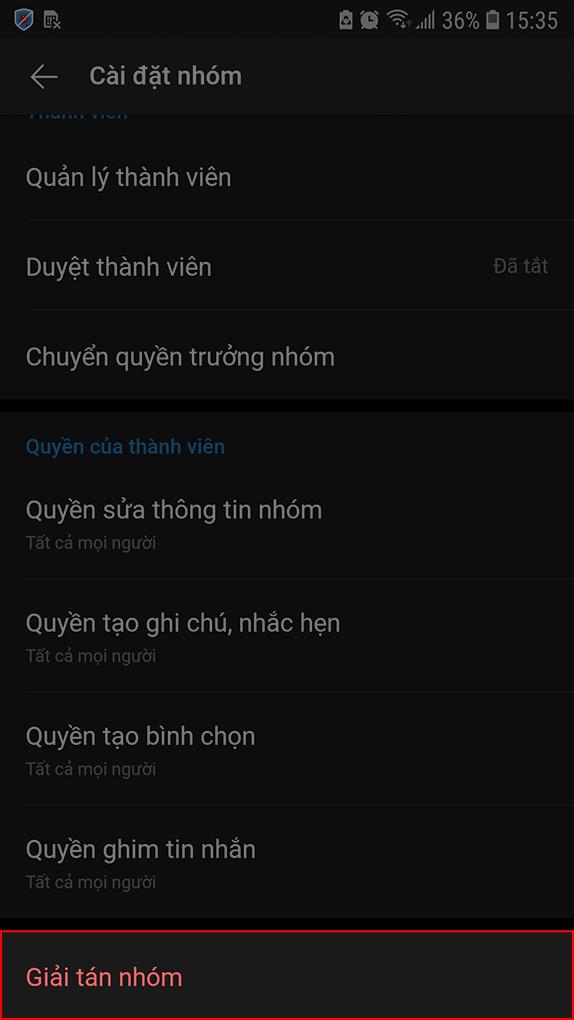 Chọn mục giải tán nhóm