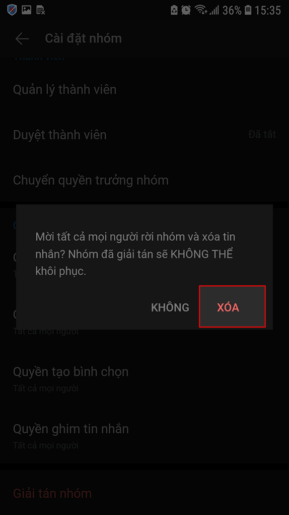 Chọn Xóa