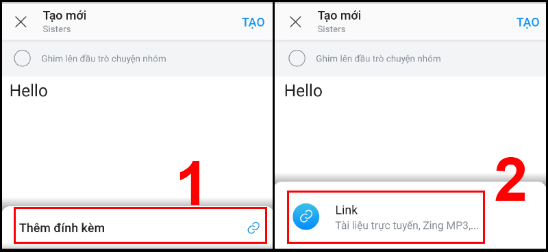 Thêm link đính kèm trong khi tạo ghi chú mới