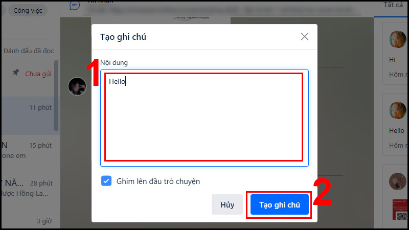 Tạo ghi chú mới trong nhóm trên Zalo máy tính