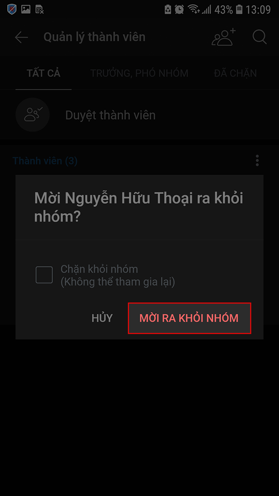 Xác nhận Mời ra khỏi nhóm