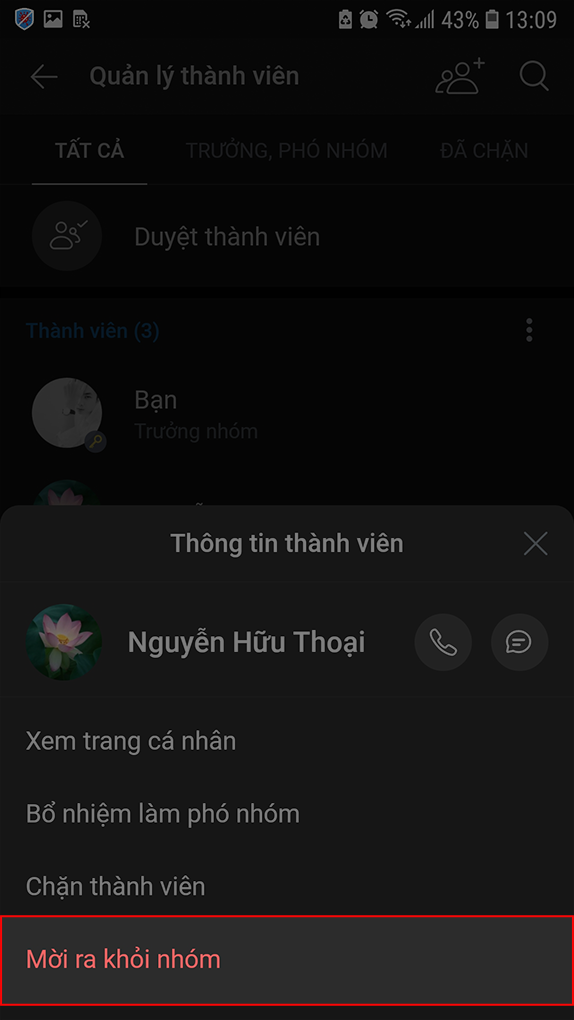 Chọn mời ra khỏi nhóm