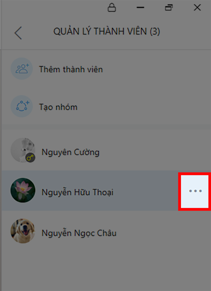 Chọn vào tên thành viên cần xóa khỏi nhóm chat Zalo