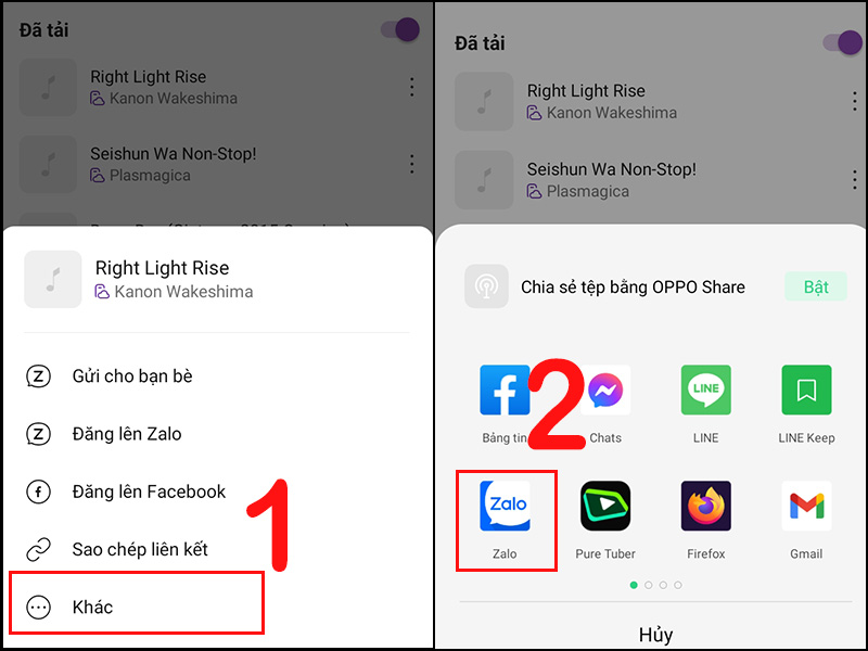 chia sẻ nhạc từ Zing MP3 lên Zalo