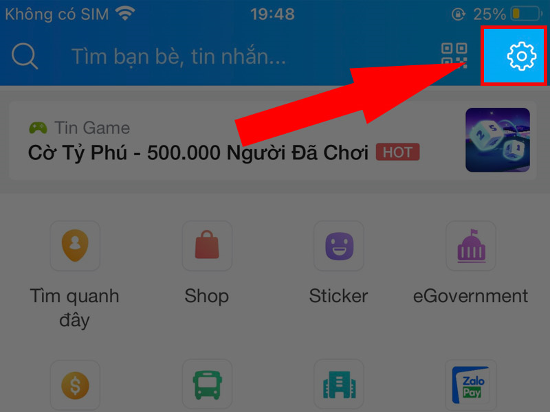 Chọn biểu tượng bánh răng Cài đặt