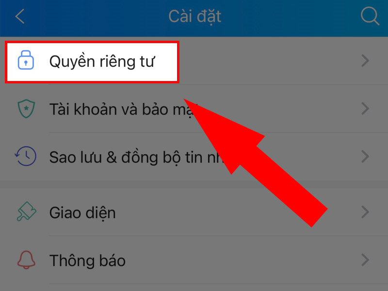 Chọn mục Quyền riêng tư cho bước này