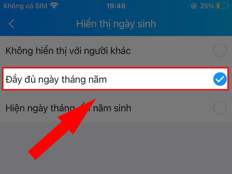 Bật thông báo ngày sinh