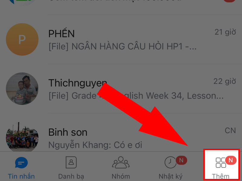 Nhấn vào mục thêm ở bên phải cuối màn hình