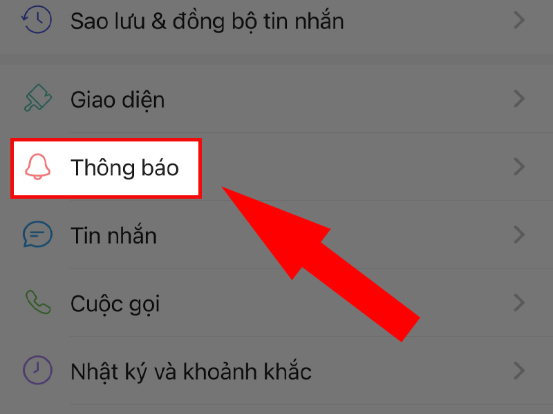 Chọn mục Thông báo trên Zalo