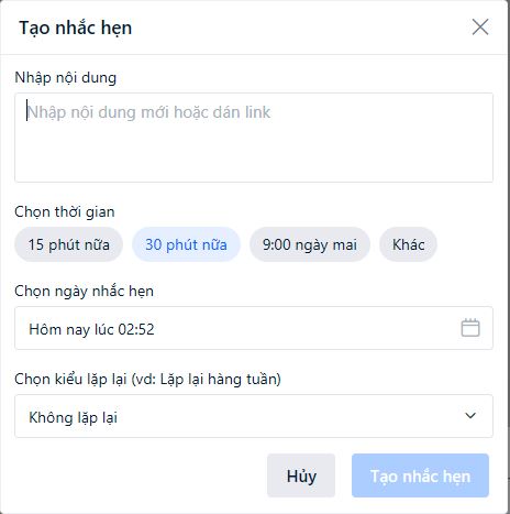 Tính năng tạo nhắc hẹn trên zaloweb