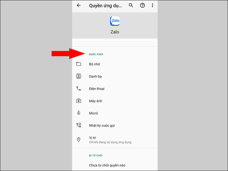 Cấp quyền cho ứng dụng Zalo