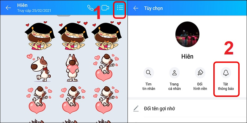 Tắt thông báo tin nhắn Zalo từ 1 người cụ thể