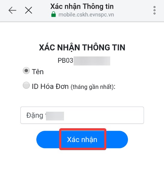 Nhập Tên hoặc ID hóa đơn, bấm Xác nhận