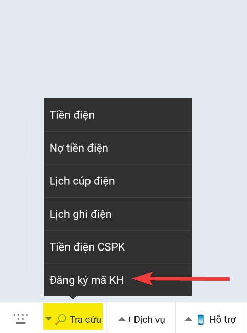Tại mục Tra cứu chọn Đăng ký mã khách hàng