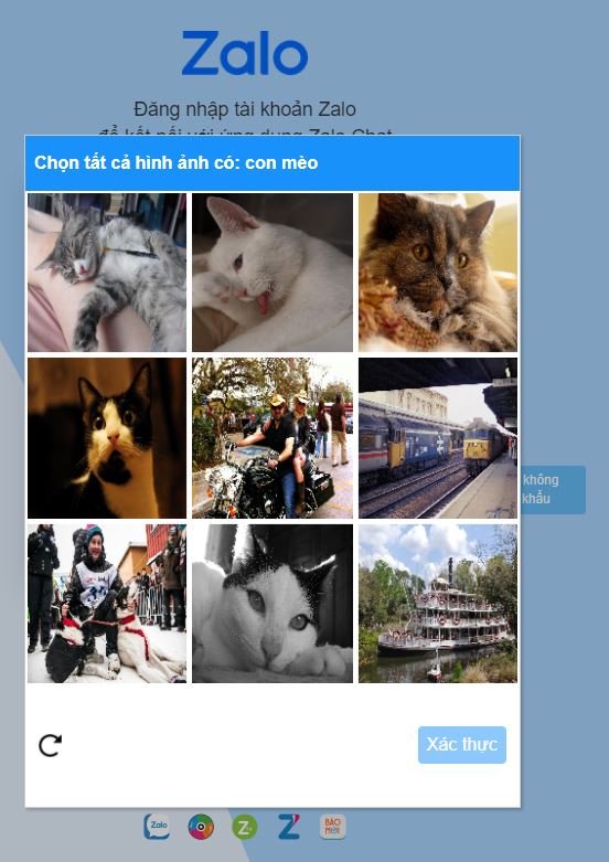 Xác minh mã Capcha để chắc chắn rằng bạn không phải người máy khi đăng nhập zalo bằng web
