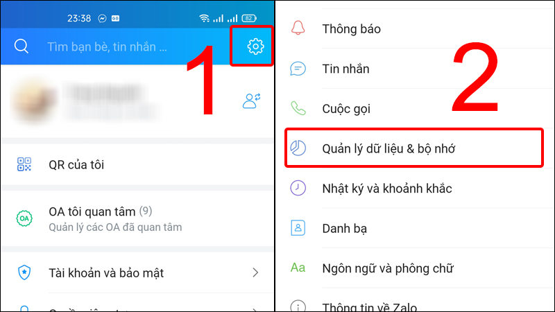 Vào phần cài đặt