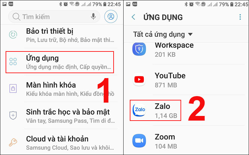 Tìm chọn Zalo trong mục Ứng dụng