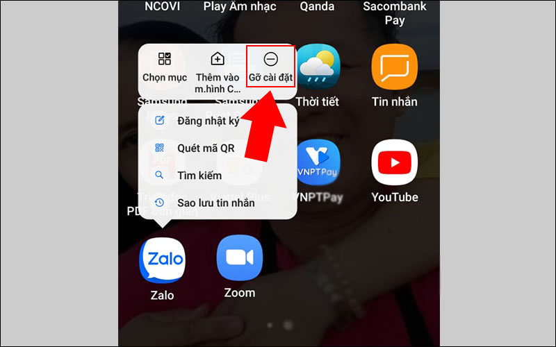 Gỡ bỏ Zalo sau đó cài đặt lại