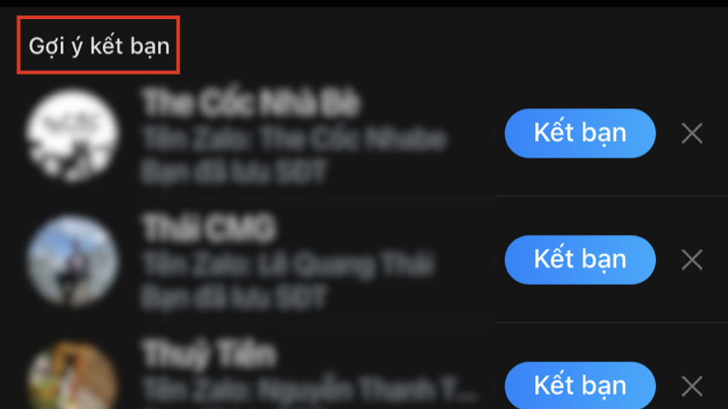 Mục Gợi ý kết bạn trên Zalo