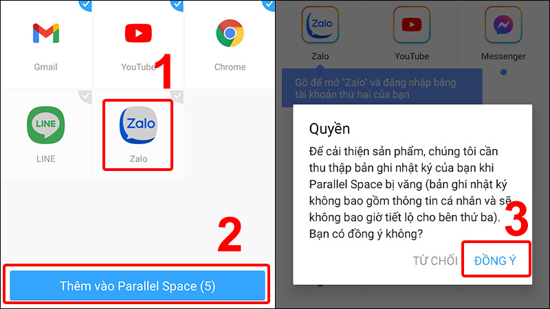 Thêm Zalo vào ứng dụng Parallel Space