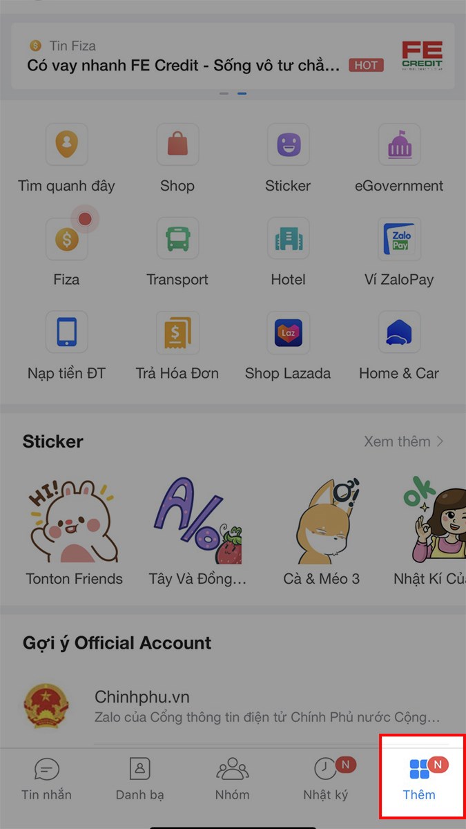 Mở ứng dụng Zalo, chọn Thêm ở góc dưới bên phải
