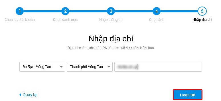 Nhập địa chỉ và nhấn hoàn tất