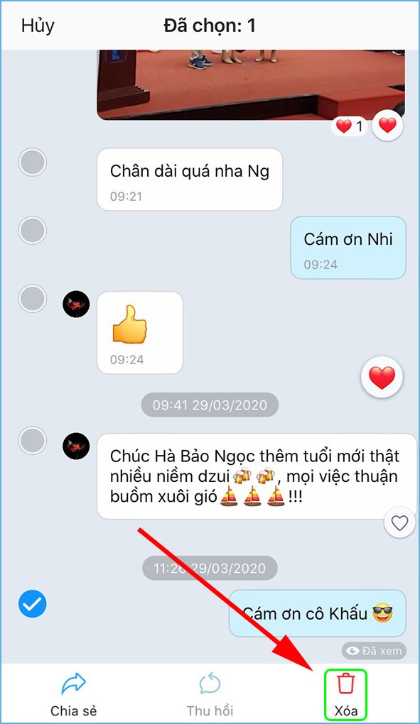 Tính năng xóa tin nhắn Zalo trên điện thoại