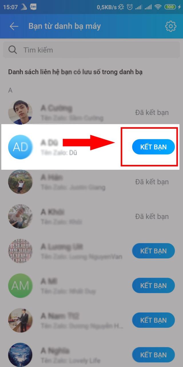 Nhấn kết bạn tại tài khoản Zalo bạn muốn