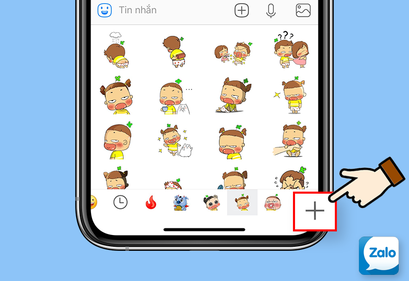 Chọn dấu + để thêm Sticker mới