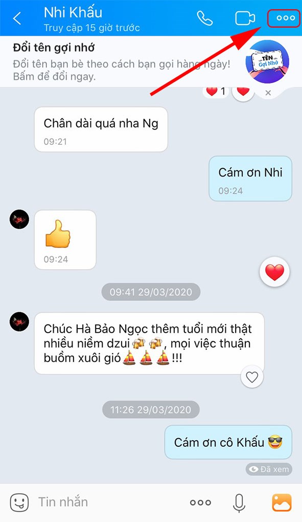 Biểu tượng 3 chấm trên ứng dụng Zalo