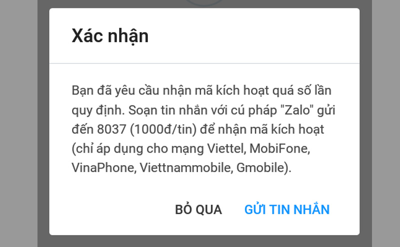 Cú pháp gửi tin nhắn để yêu cầu nhận lại mã kích hoạt