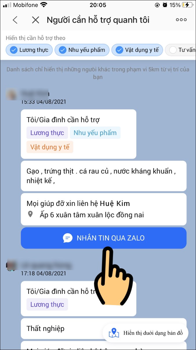 Nhấn nút Nhắn tin qua Zalo