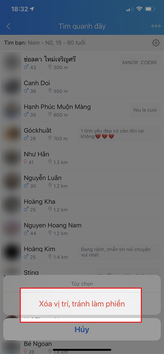 Chọn Xóa vị trí, tránh làm phiền