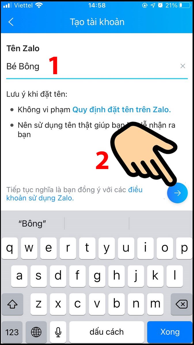 Nhập thông tin theo yêu cầu sau đó chọn vào nút tròn màu xanh