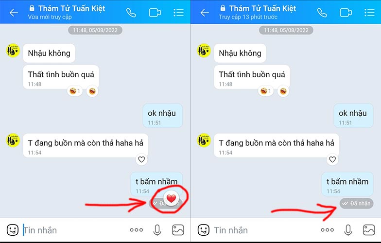 Giao diện đoạn chat khi tắt tính năng thả biểu tượng cảm xúc trên Zalo