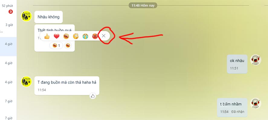 Hủy thả biểu tượng cảm xúc trên tin nhắn Zalo máy tính