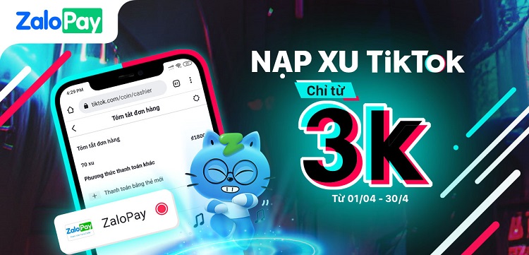 Ưu đãi nạp xu TikTok bằng ZaloPay khi thao tác trên website